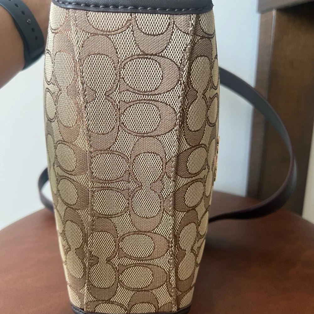 Coach Brown Signature Jacquard & Leather Crossbody Dufflette Shoulder Bag - Picture 9 of 11